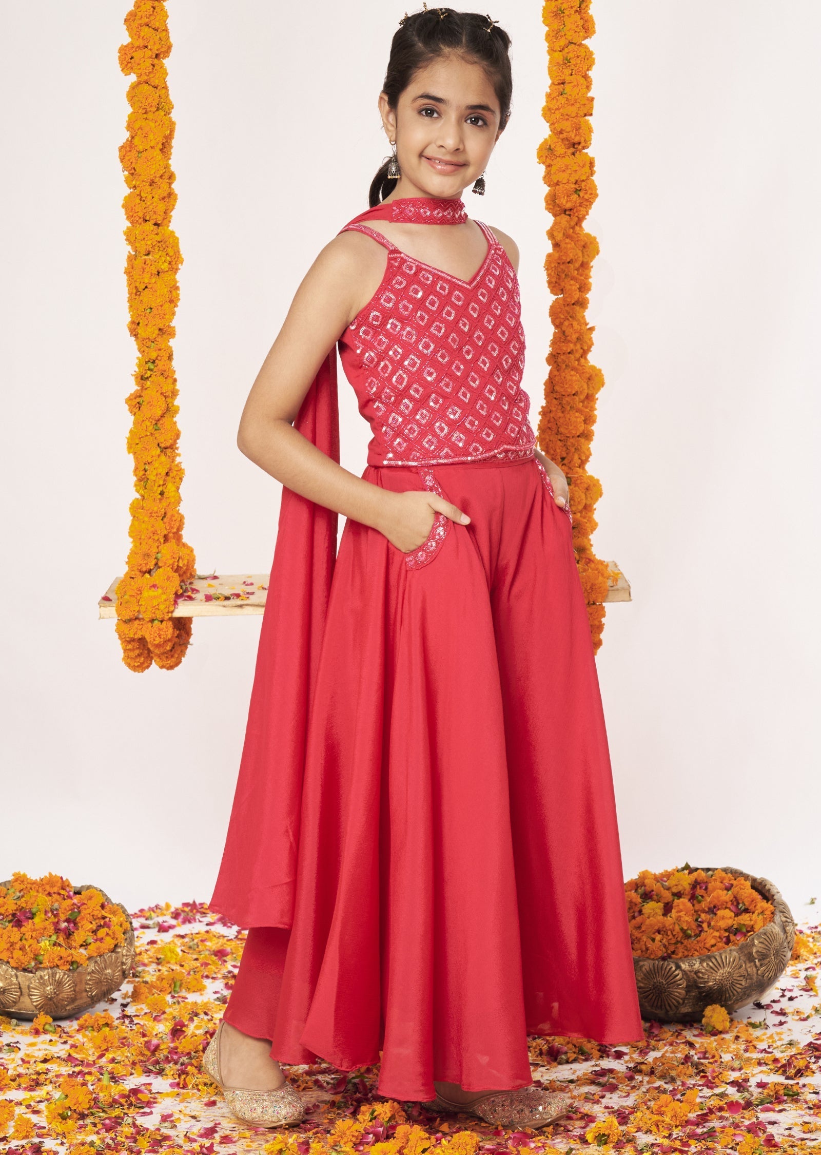 Rani Pink Chinnon Gharara Set