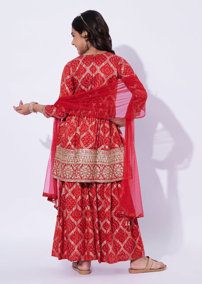 Red Banaras Girls Sharara