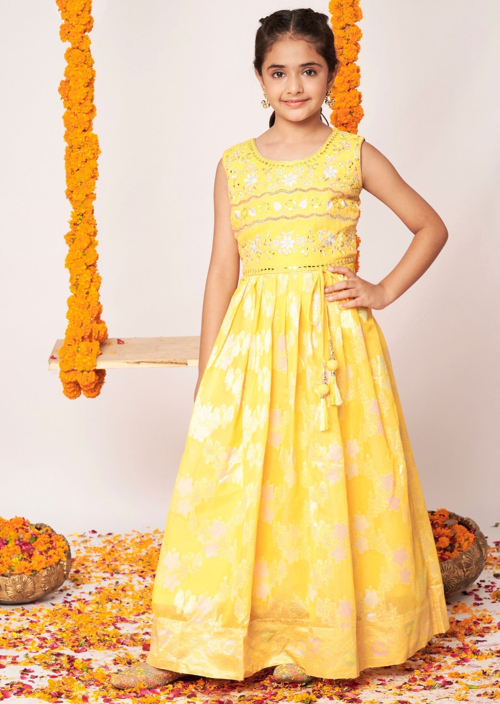 Yellow Chanderi Anarkali Set