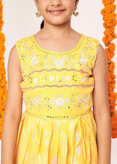 Yellow Chanderi Anarkali Set