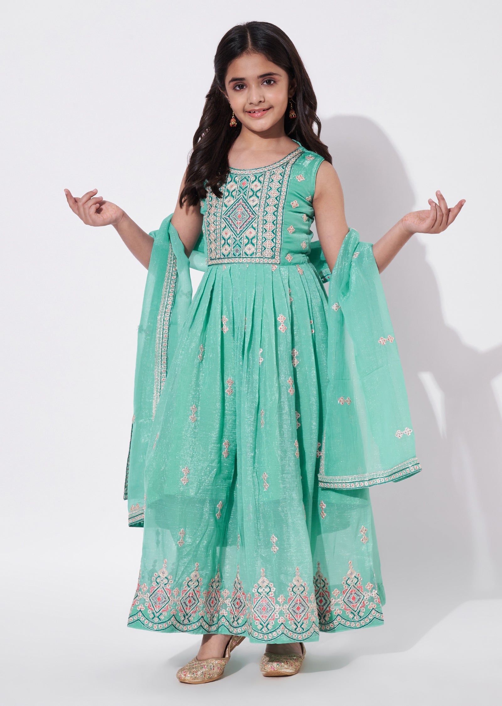 Sea Green Chiffon Anarkali Set - Long