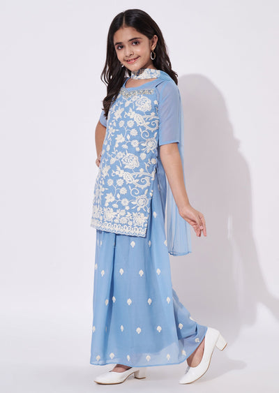 Sky Blue Georgette Gharara Set