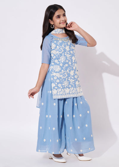 Sky Blue Georgette Gharara Set