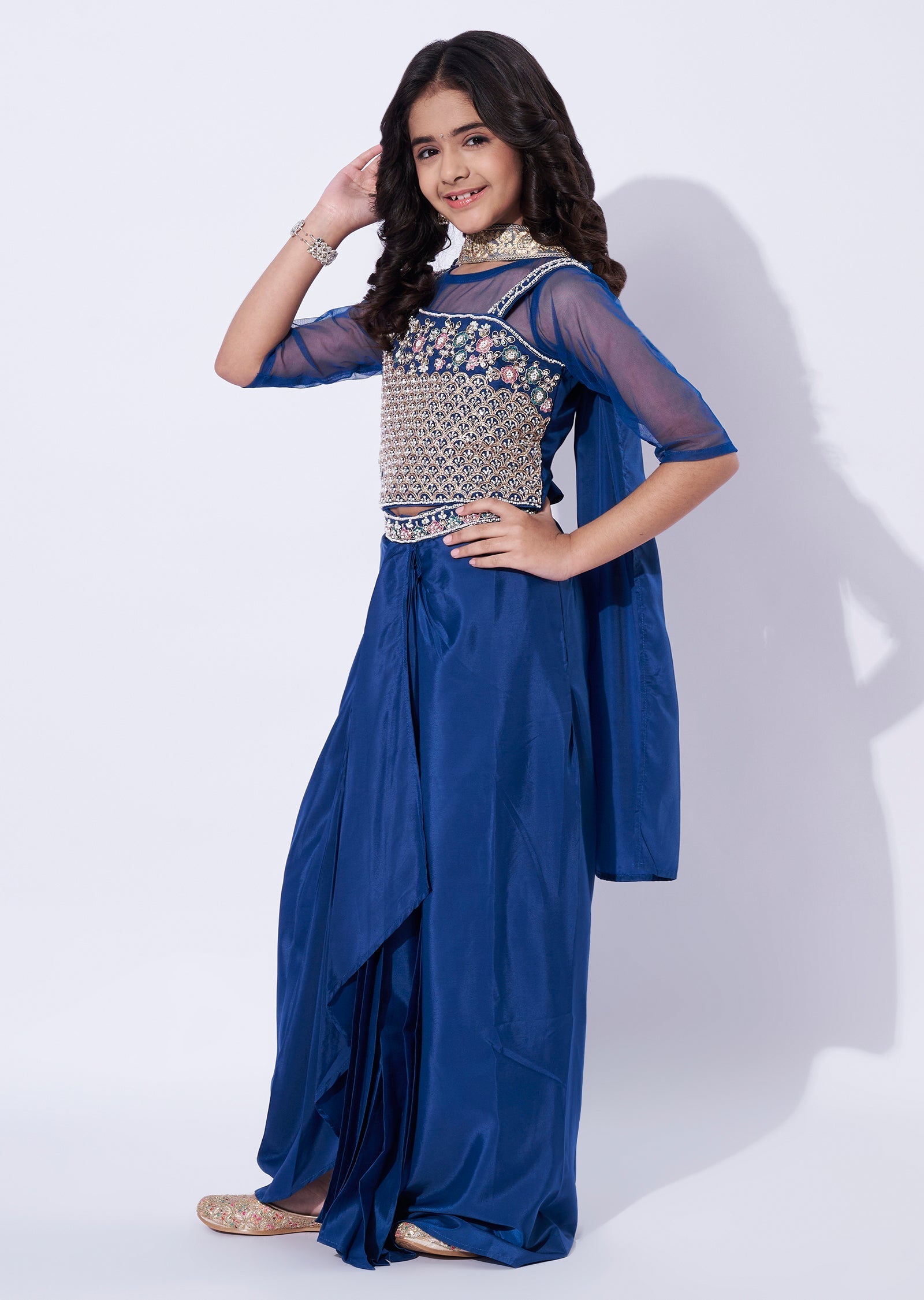 Teal Blue Crepe Girls Sharara
