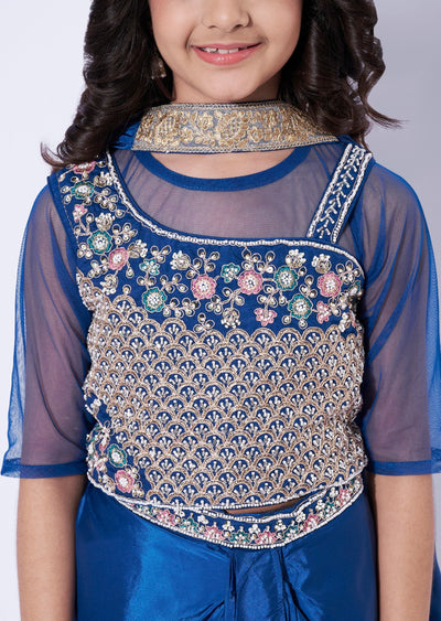 Teal Blue Crepe Girls Sharara