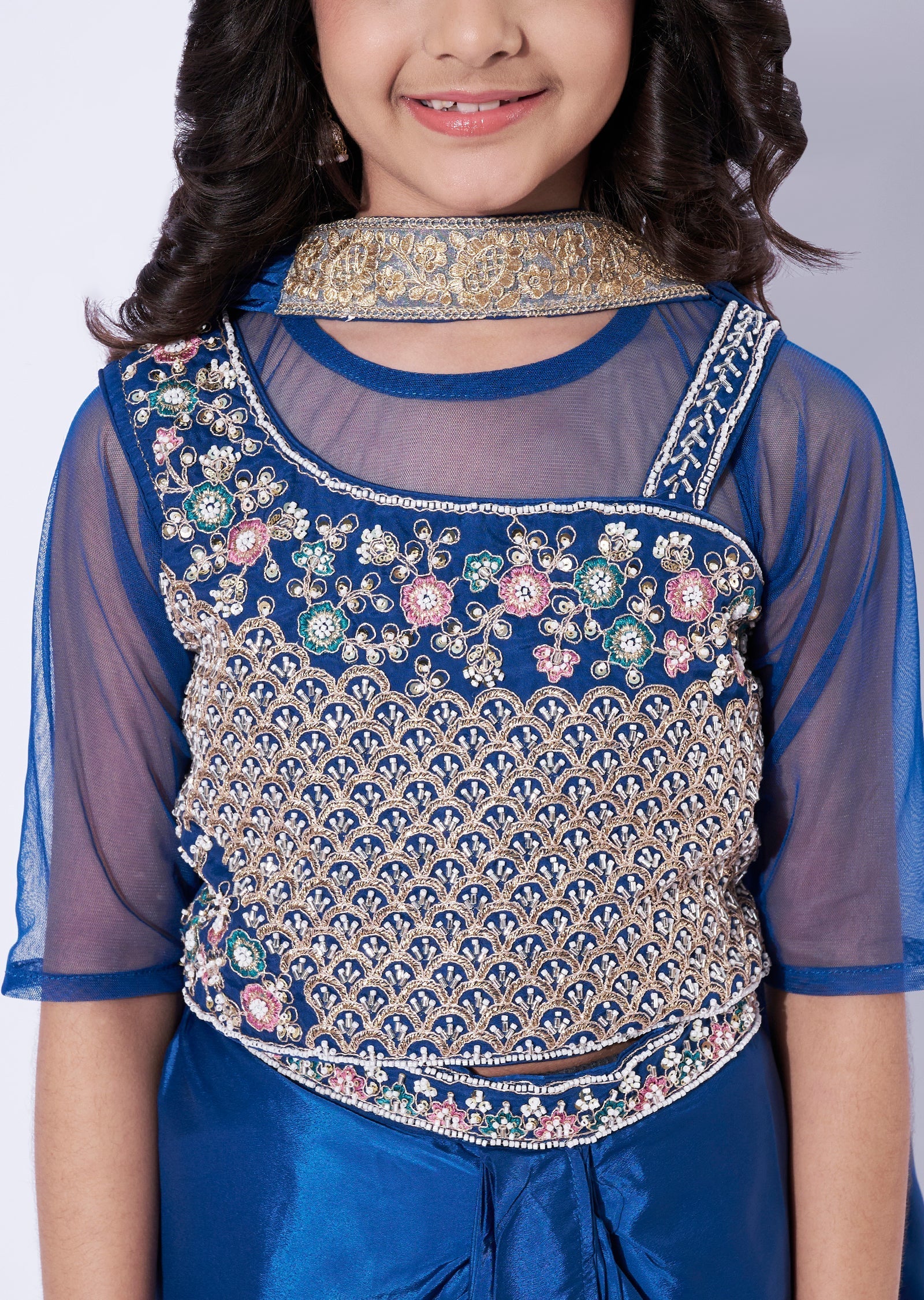 Teal Blue Crepe Girls Sharara