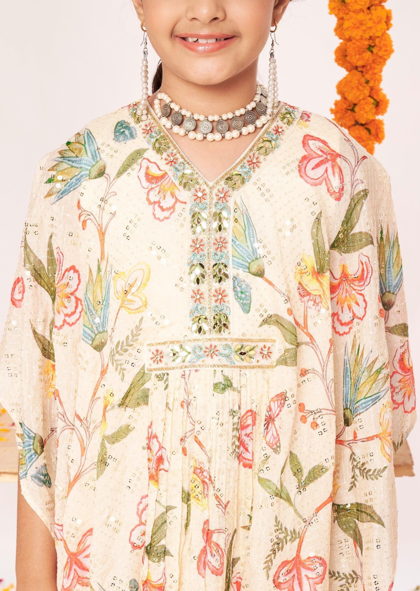 Cream Chinnon Gharara Set