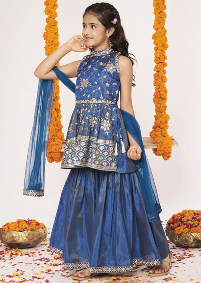 Dusty Blue Tissue Gharara Set