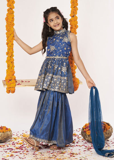 Dusty Blue Tissue Gharara Set