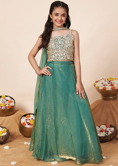 Green Tissue Girls Ghagra Choli