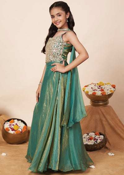 Green Tissue Girls Ghagra Choli