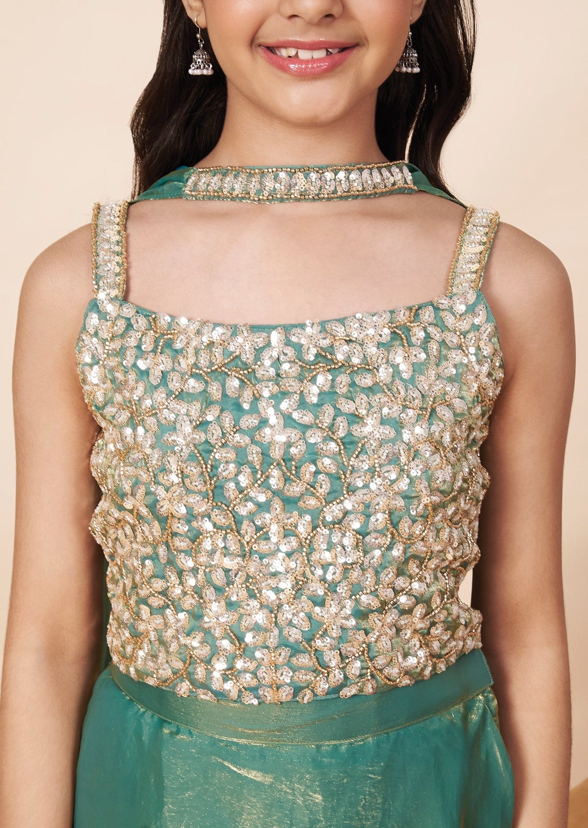 Green Tissue Girls Ghagra Choli