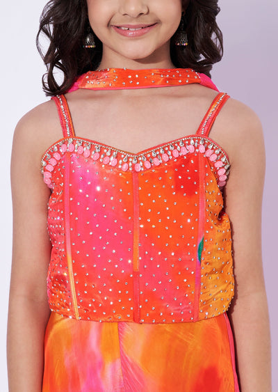 Orange Crepe Girls Sharara