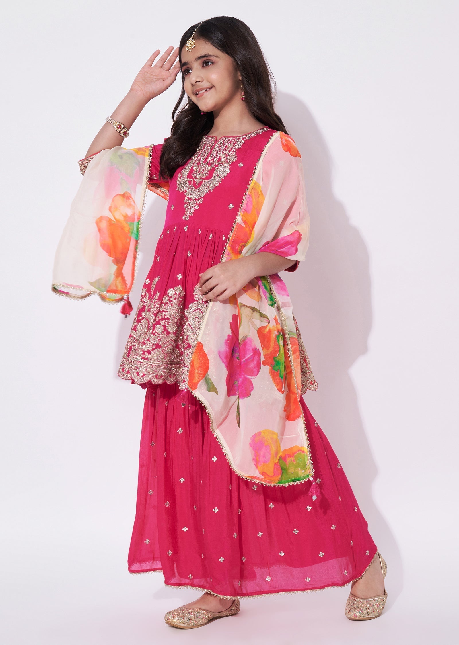 Rani Pink Chinnon Gharara Set