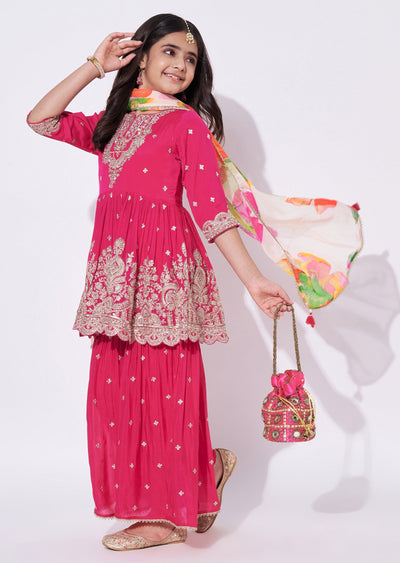 Rani Pink Chinnon Gharara Set