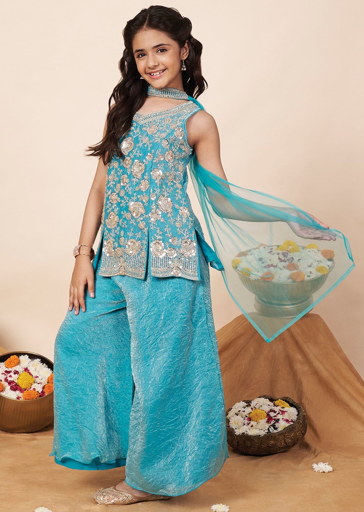 Sea Green Tissue Girla Gharara