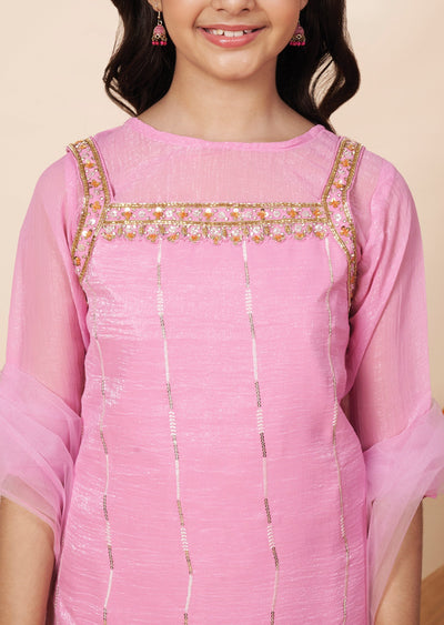 Pink Organza Girla Gharara