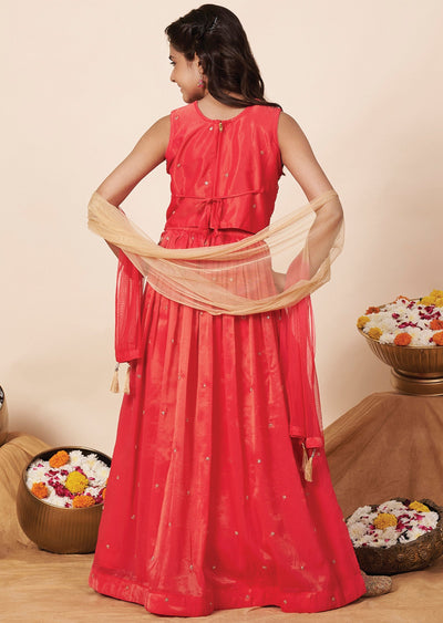 Pink Tissue Girls Ghagra Choli
