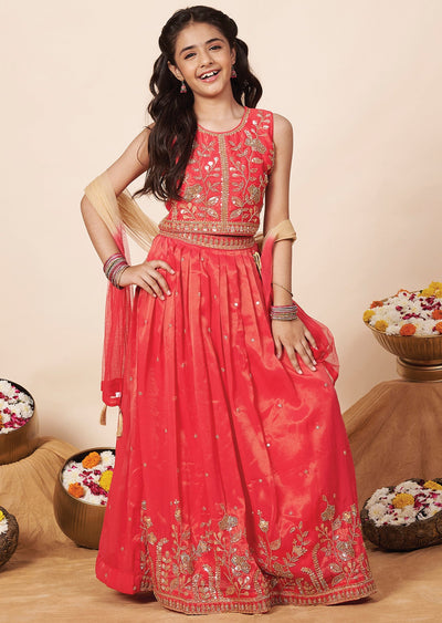 Pink Tissue Girls Ghagra Choli