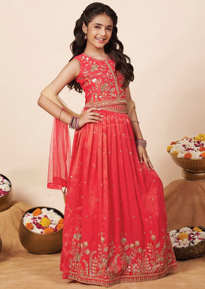 Pink Tissue Girls Ghagra Choli