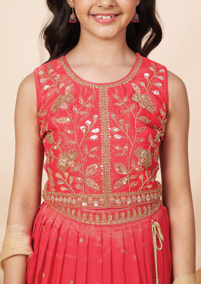 Pink Tissue Girls Ghagra Choli