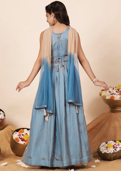 Light Blue Tissue Girls Ghagra Choli