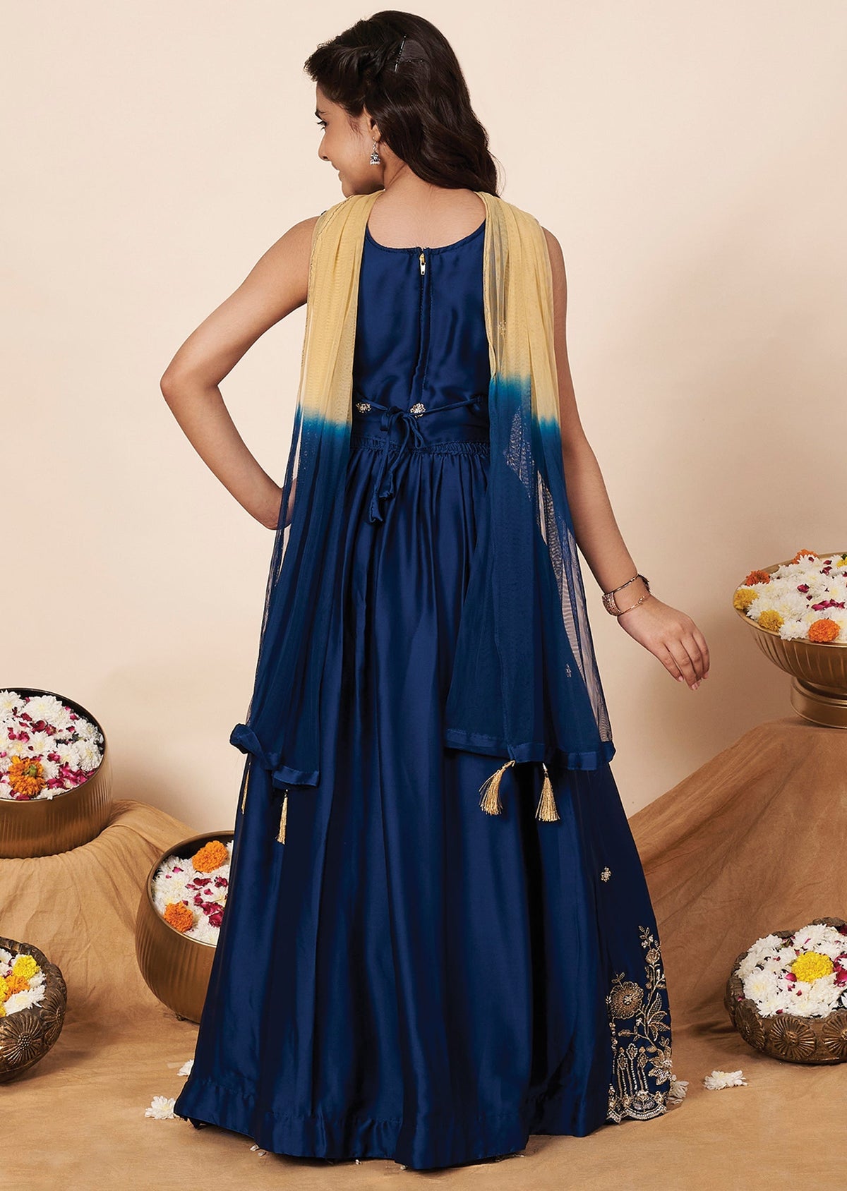 Teal Blue Chiffon Girls Ghagra Choli