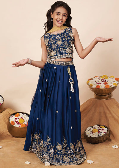Teal Blue Chiffon Girls Ghagra Choli