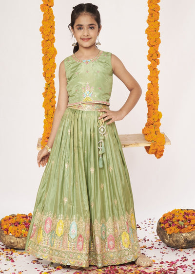 Mehendi Green Tissue Lehenga