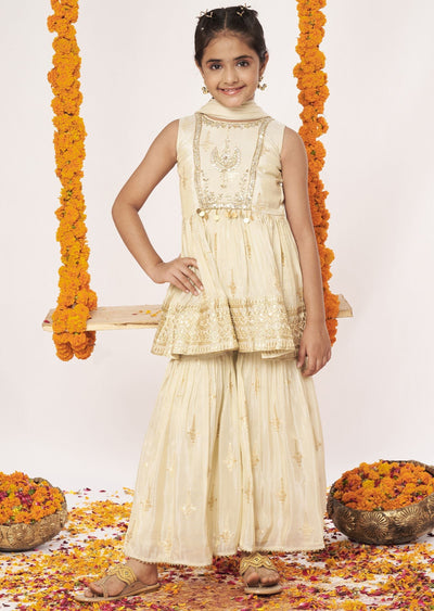 Biege Tissue Gharara Set