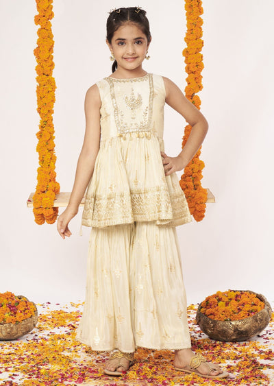 Biege Tissue Gharara Set