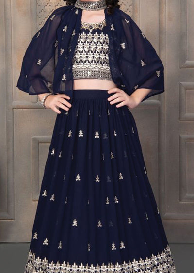 Navy Blue Georgette Kids lehenga