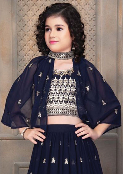 Navy Blue Georgette Kids lehenga