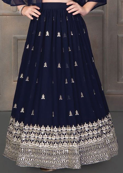 Navy Blue Georgette Kids lehenga