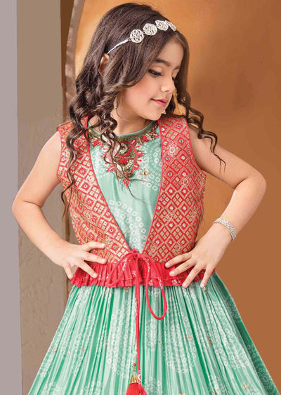 Sea Green Chinnon Sequins Kids Gown