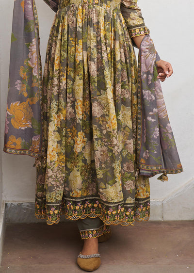 Grey Cotton Anarkali Suit