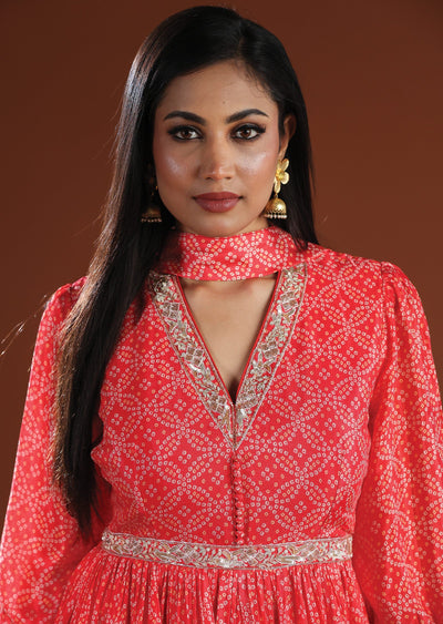 Coral Pink Chinnon Anarkali Suit