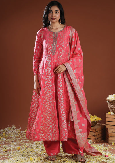 Pink Banarasi Anarkali Suit