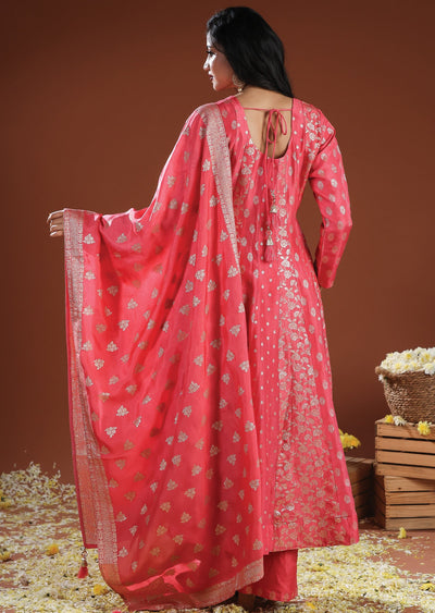 Pink Banarasi Anarkali Suit