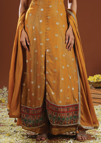 Mustard Tissue Silk & Chinon Anarkali Suit