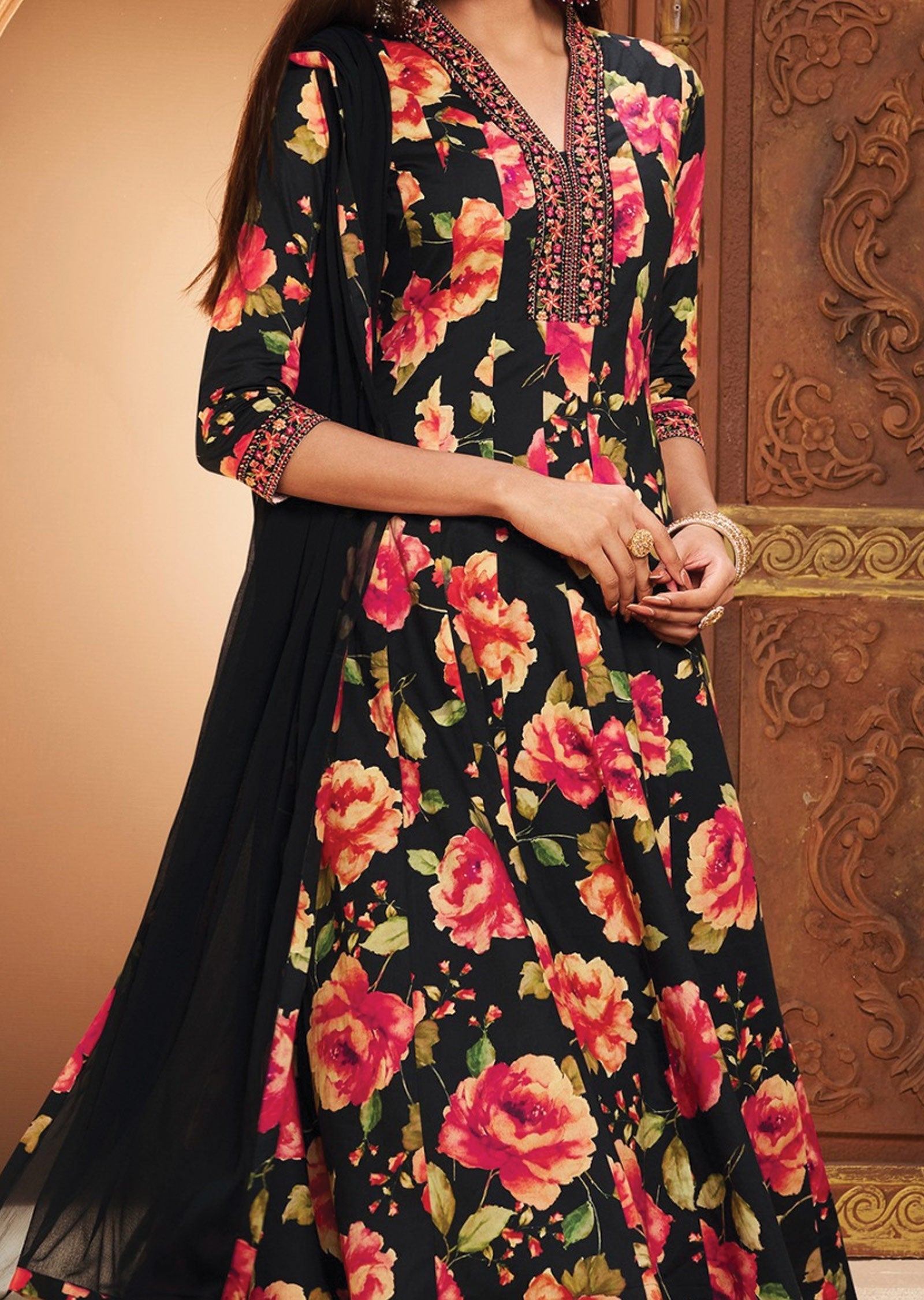 Black Soft Silk Anarkali Suit