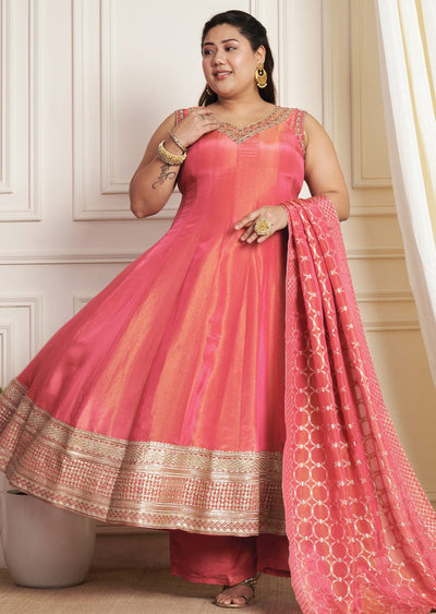 Dark Pink Tissue Silk Anarkali Suit
