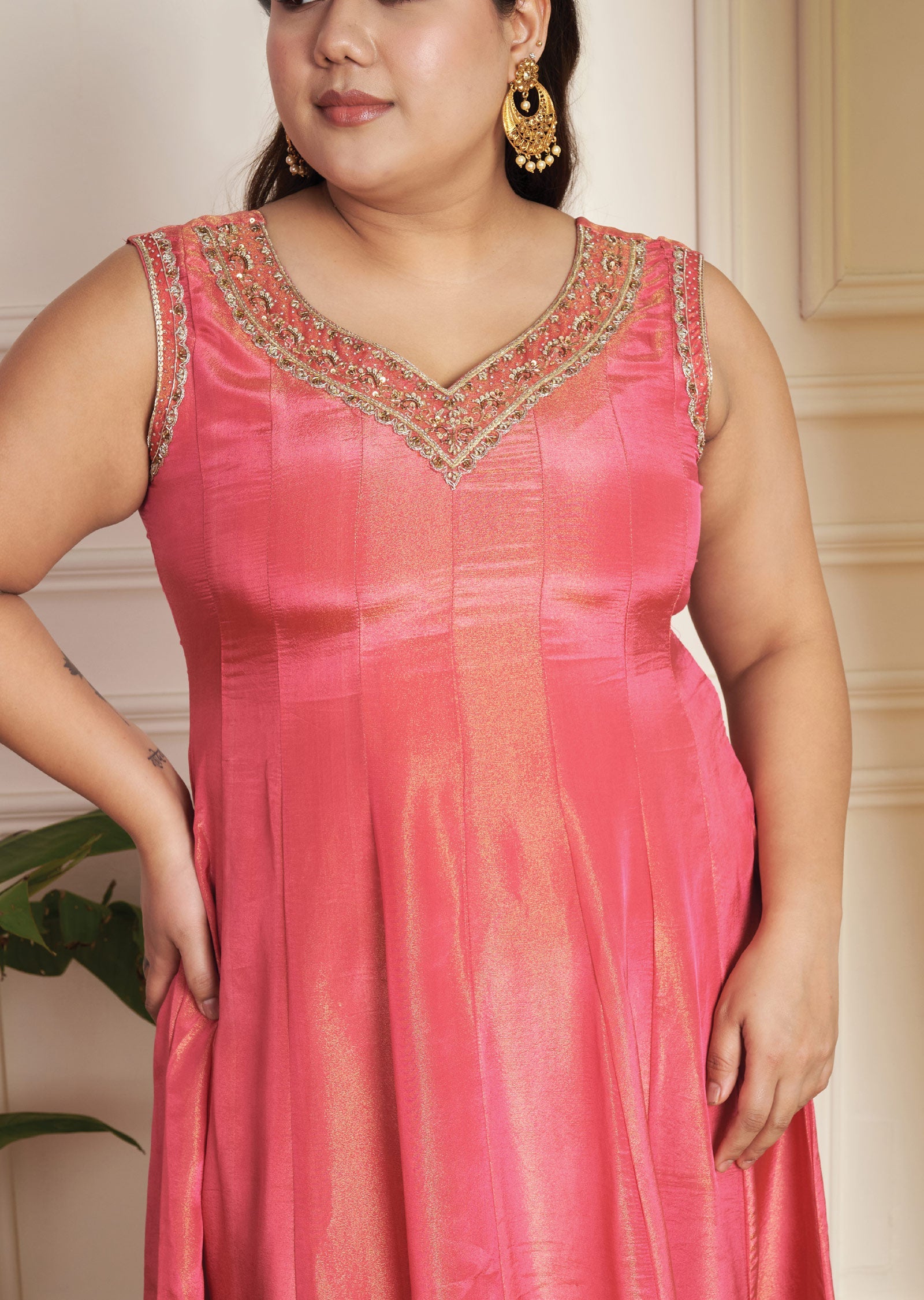 Dark Pink Tissue Silk Anarkali Suit