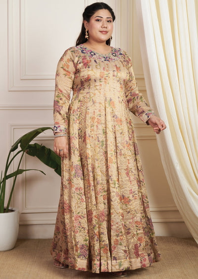Beige Organza Anarkali Suit