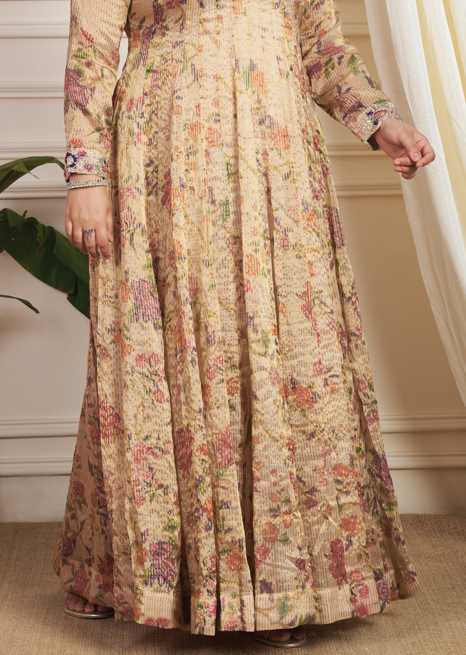 Beige Organza Anarkali Suit