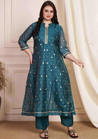 Dark Rama Green Tissue Silk Anarkali Suit