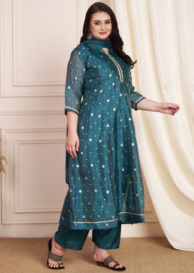 Dark Rama Green Tissue Silk Anarkali Suit