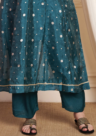 Dark Rama Green Tissue Silk Anarkali Suit