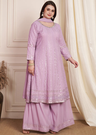 Lavender Lucknowigeorgette Anarkali Suit