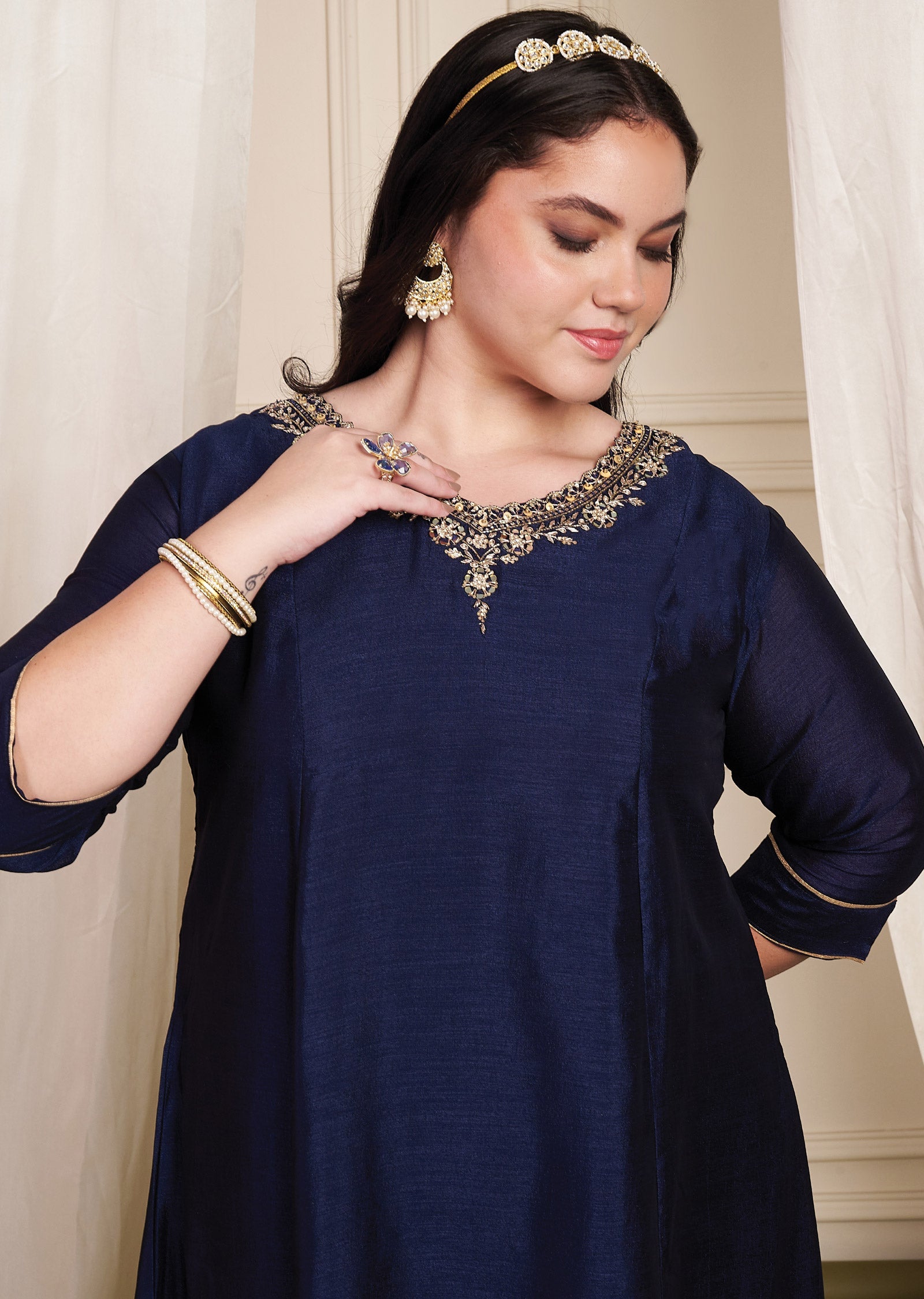 Navy Blue Soft Silk Anarkali Suit